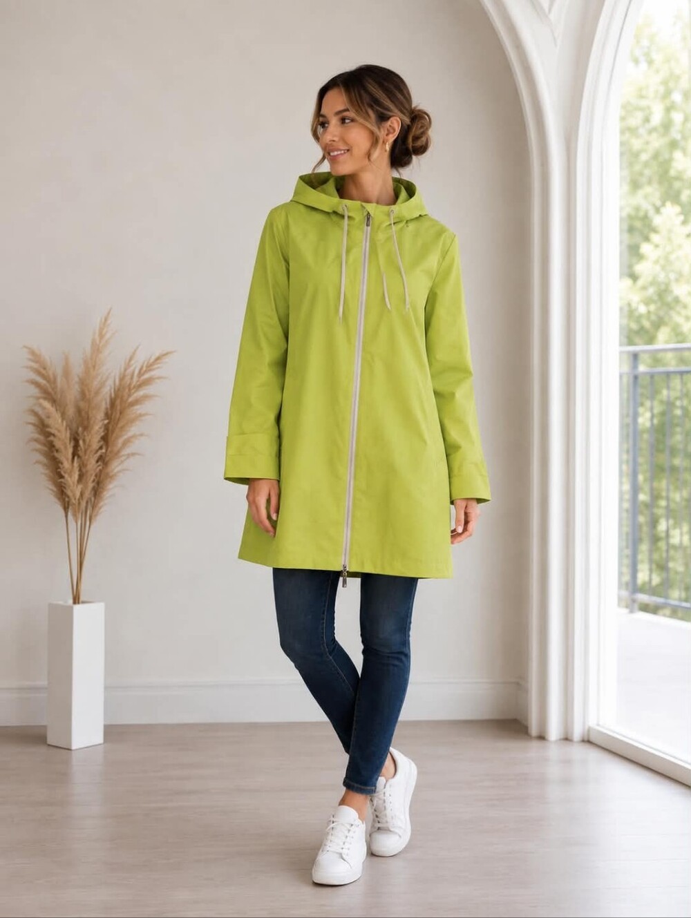 NEW Women's Lime Green Raincoat - Lightweight Zip Front